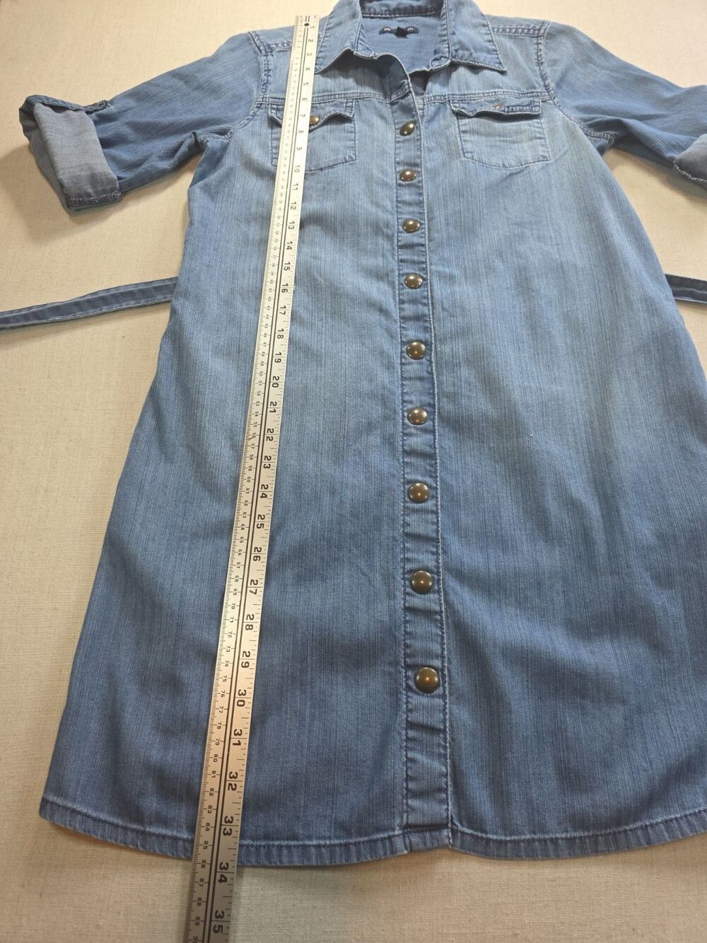 Gap Womens Denim Shirt Dress Blue Snap Front Tie Waist Long Sleeve Pocket Size S - Picture 6 of 11